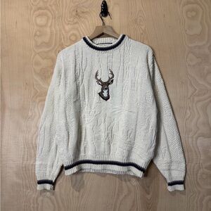 Shenandoah Vintage Ivory Deer Cable Knit Sweater